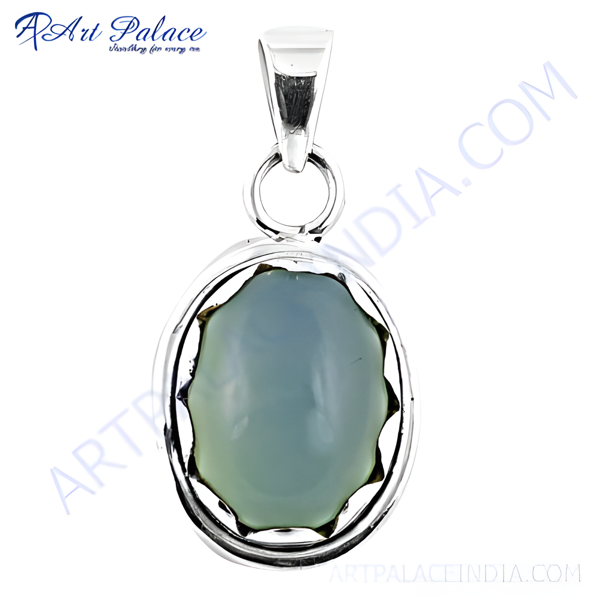 925 sterling silver oval chalcedony gemstone pendant in a bezel setting