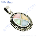 Load image into Gallery viewer, 925 sterling silver mother of pearl pendant with pastel-colored gemstone sections
