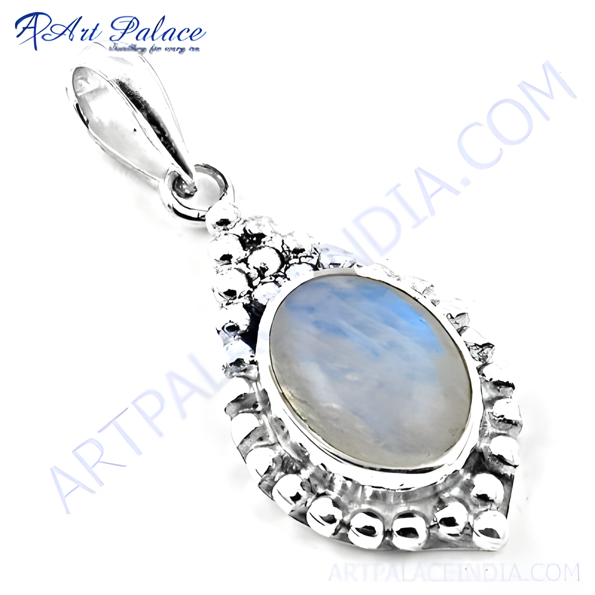 925 sterling silver moonstone pendant with a blue and white gemstone