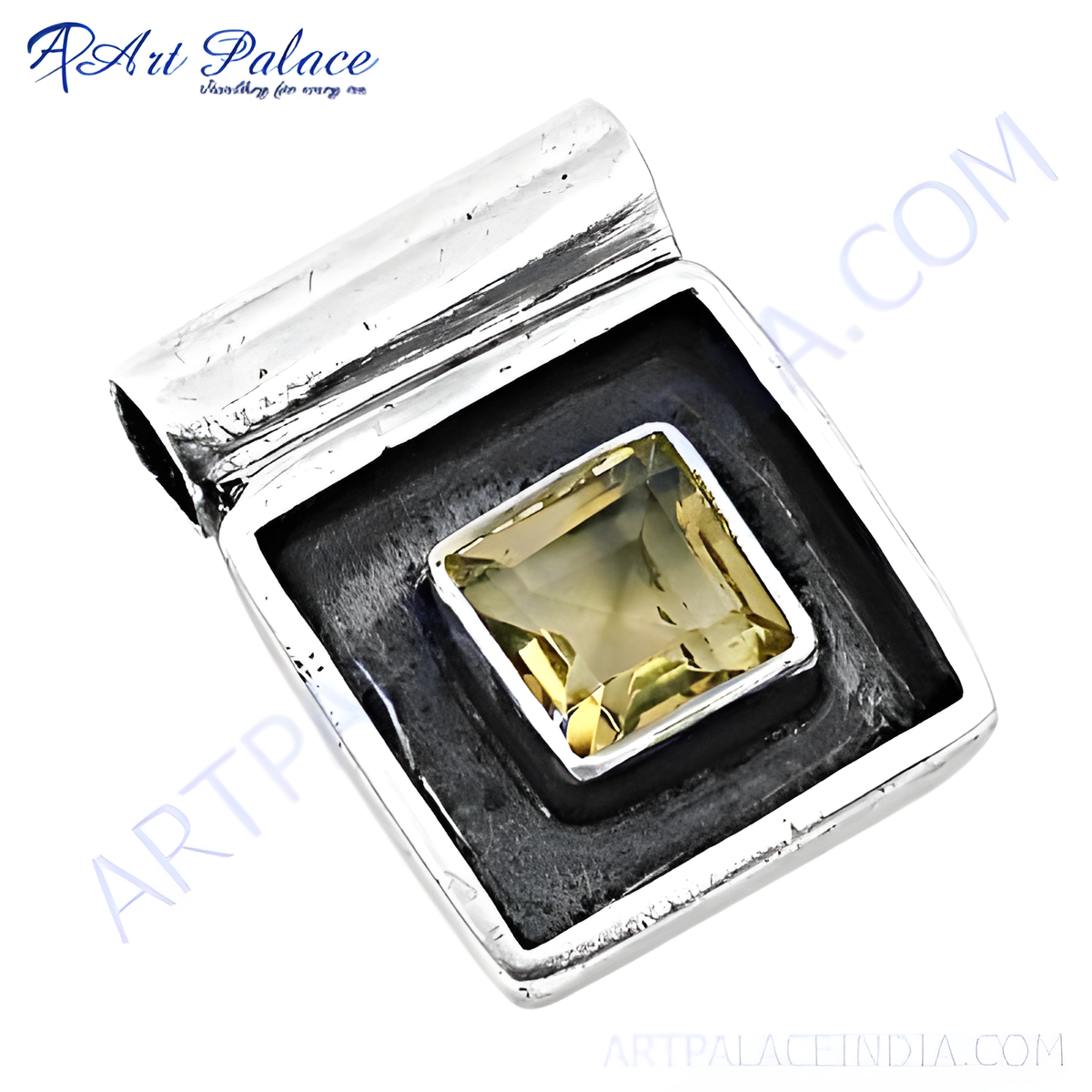 925 sterling silver square pendant featuring a yellow citrine gemstone, perfect for women