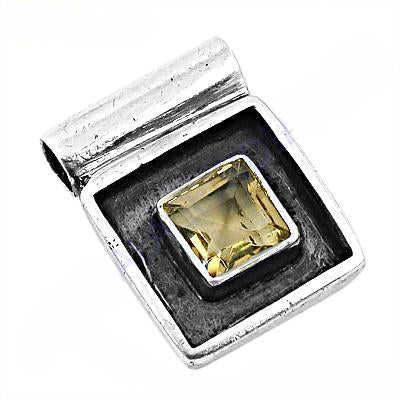 925 Silver Citrine Pendant | Square Gemstone Pendant for Women