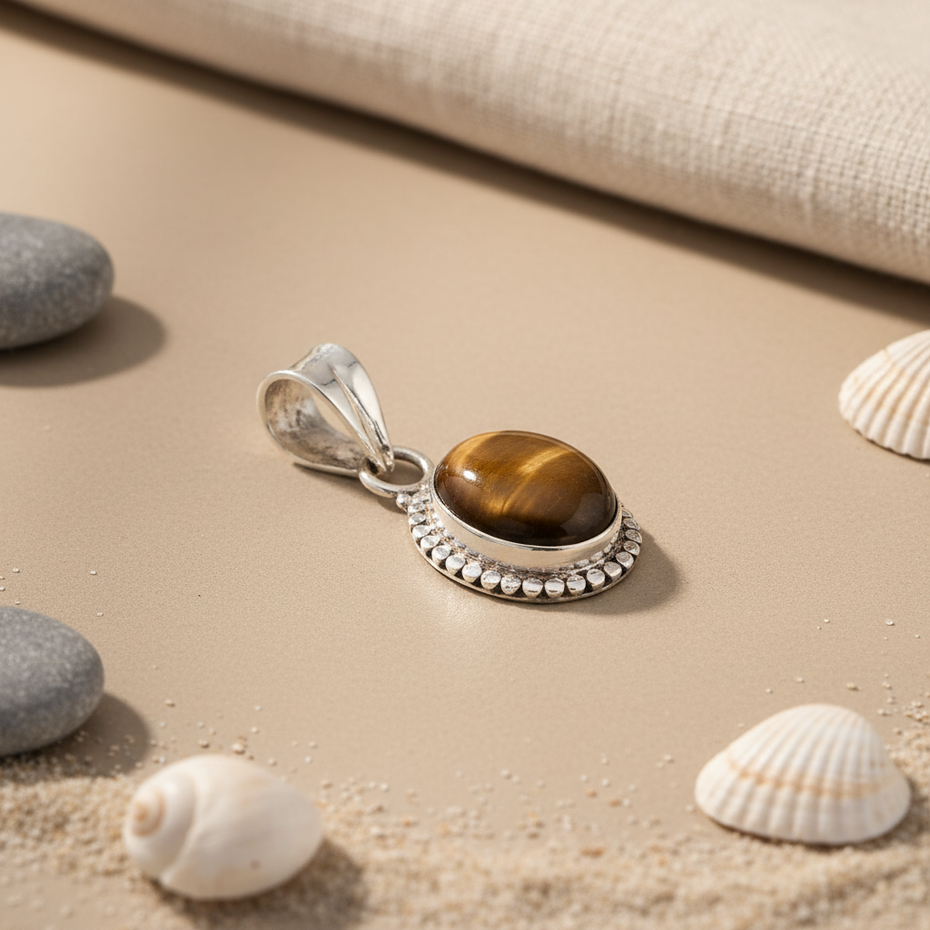 925 Silver Tiger's Eye Pendant | Oval Stone Necklace for Women