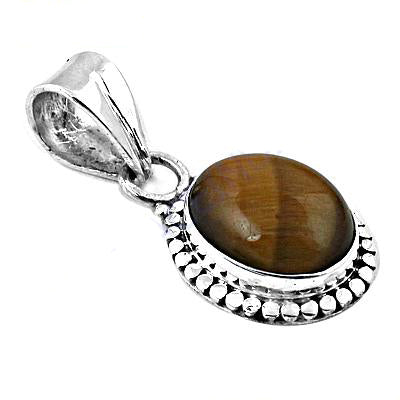 925 Silver Tiger's Eye Pendant | Oval Stone Necklace for Women