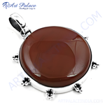 Load image into Gallery viewer, 925 sterling silver round pendant with a brown gemstone. Elegant design, perfect for women.
