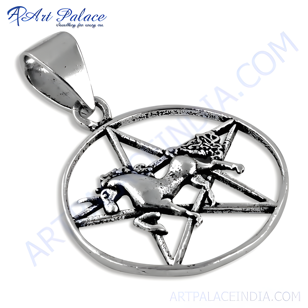 Sterling silver unicorn pendant necklace with a pentagram design, for women