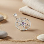 Load image into Gallery viewer, 925 Silver Pentacle Pendant with Amethyst Stone | Protection Jewelry
