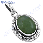 Load image into Gallery viewer, 925 sterling silver oval pendant with green jade gemstone.  Classic and elegant women's jewelry.
