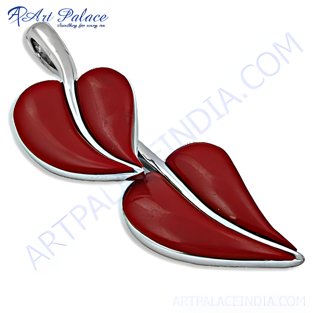 Silver leaf pendant with a vibrant red enamel finish, a beautiful fashion jewelry piece for women.