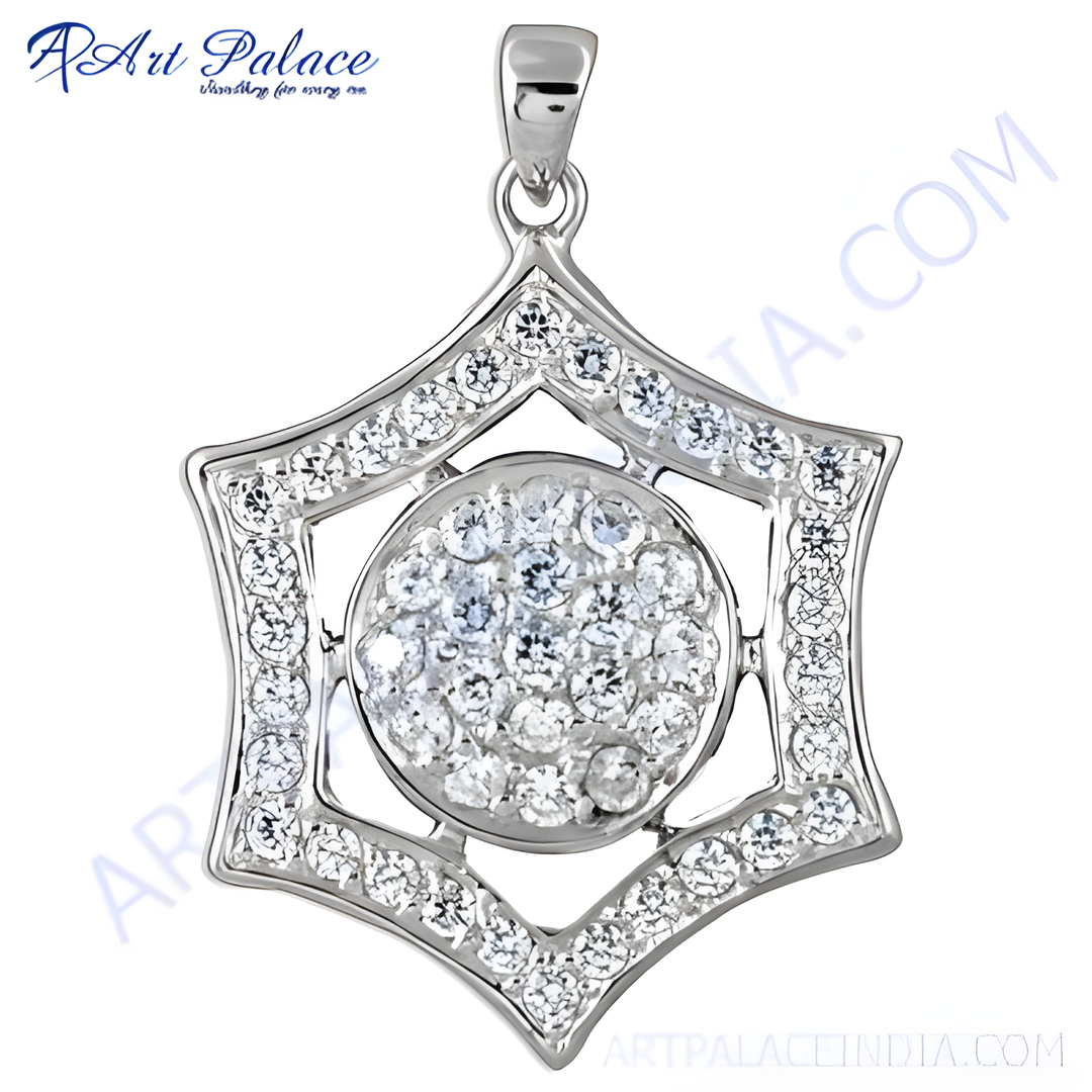 925 sterling silver pendant with sparkling cubic zirconia stones. Fashion jewelry for women.