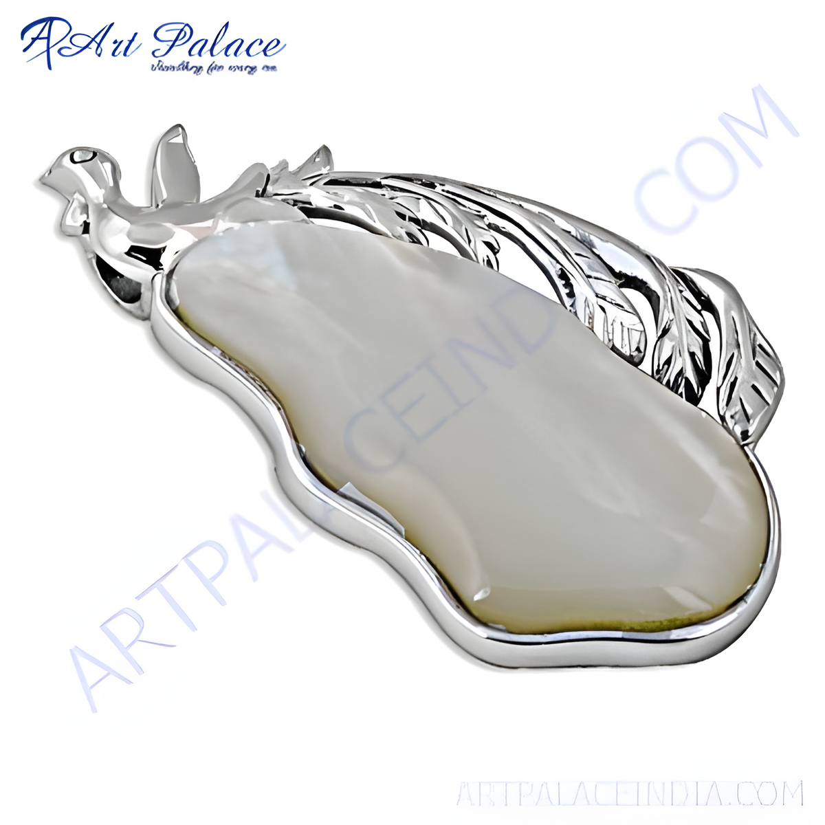 Silver pendant with mother of pearl gemstone center, elegant and handcrafted jewelry