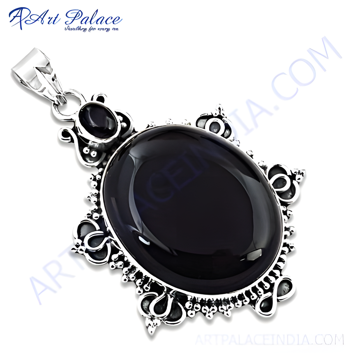 925 sterling silver black onyx oval pendant with ornate detailing