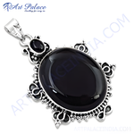 Load image into Gallery viewer, 925 sterling silver black onyx oval pendant with ornate detailing
