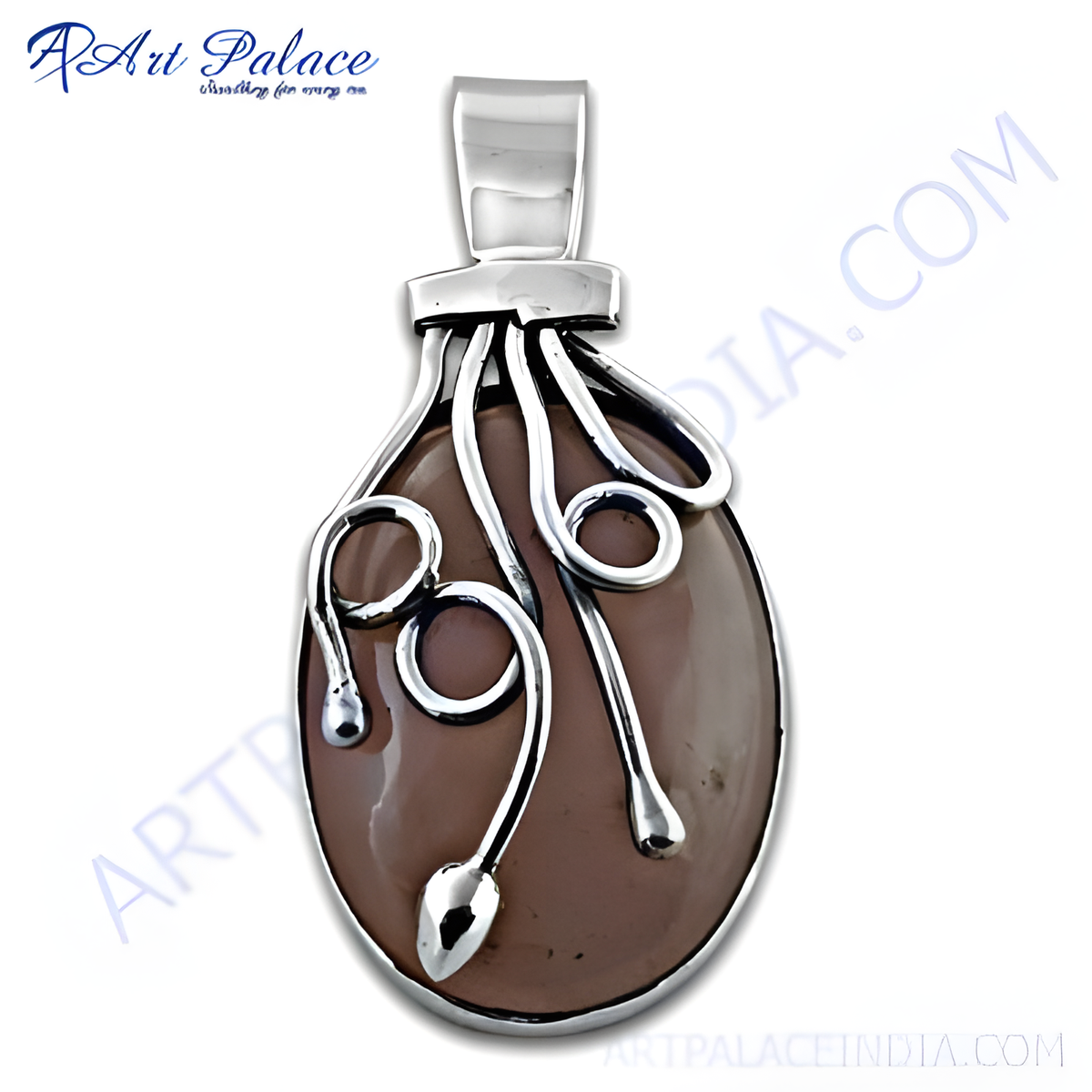 925 sterling silver oval gemstone pendant with unique decorative design for women