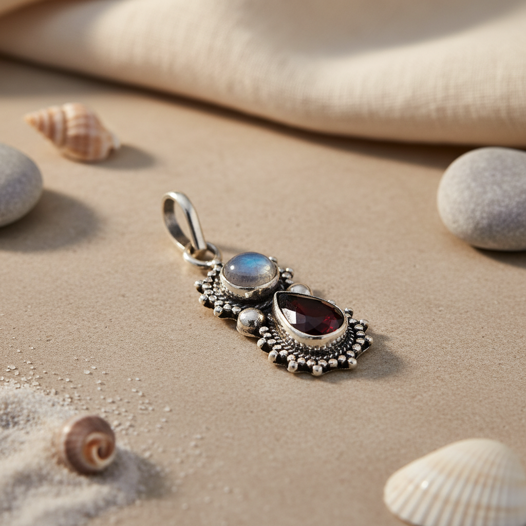 925 Silver Garnet & Moonstone Pendant for Women | Gemstone Jewelry