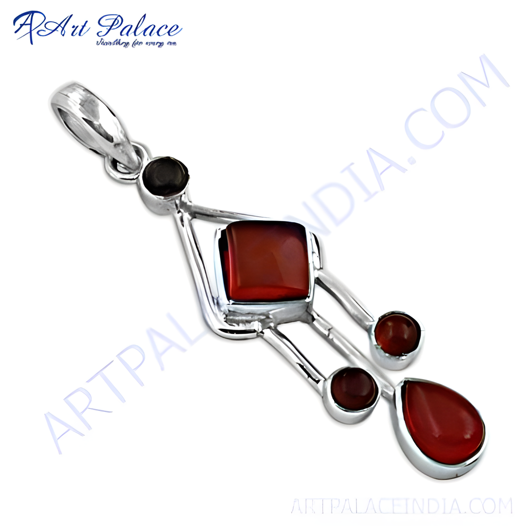 925 sterling silver carnelian pendant with vibrant red-orange gemstones, perfect for women