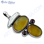 Load image into Gallery viewer, 925 sterling silver pendant necklace featuring amber and garnet gemstones, elegant design
