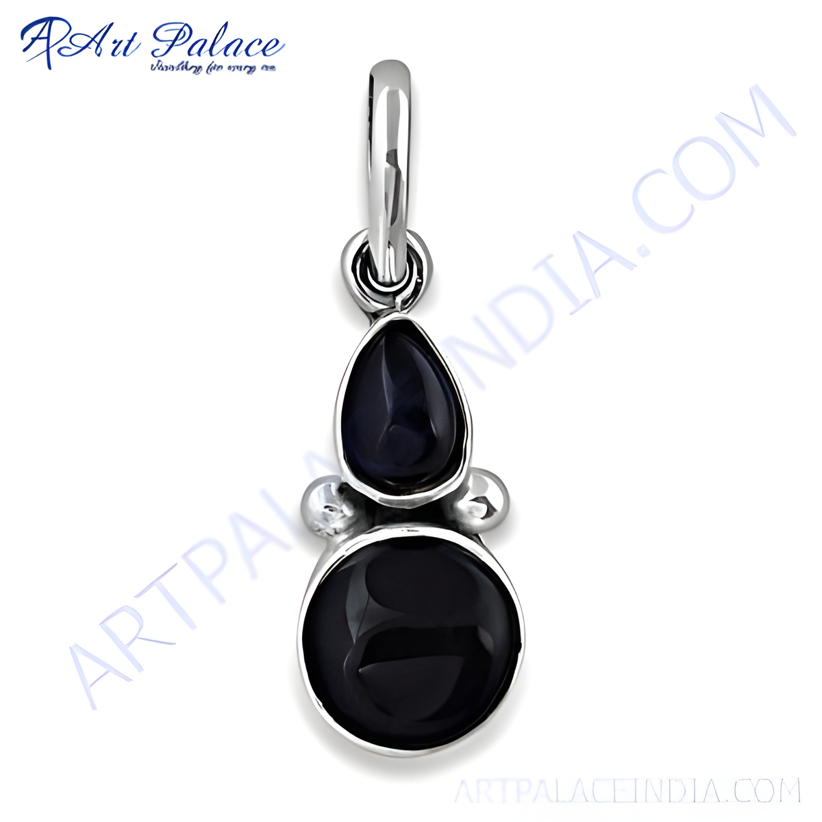 925 sterling silver onyx pendant with black gemstone, modern design
