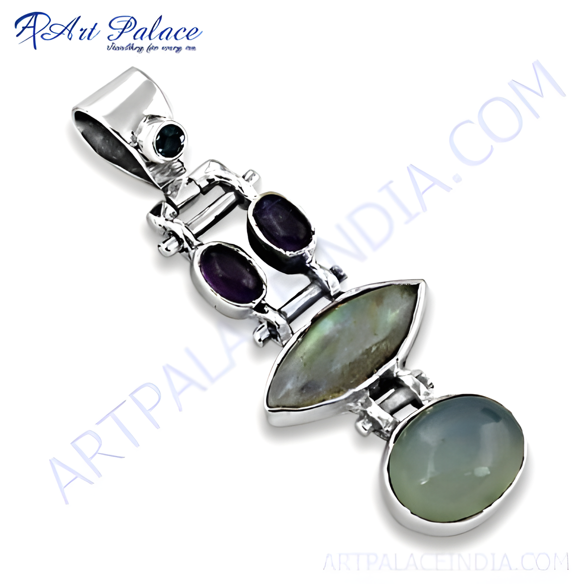 925 sterling silver pendant with amethyst, mother of pearl and other gemstones