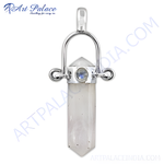 Load image into Gallery viewer, 925 sterling silver quartz crystal pendant with a small moonstone accent, for women.
