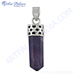 Load image into Gallery viewer, Silver amethyst crystal pendant with a polished silver setting and a purple amethyst gemstone.
