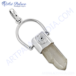 Load image into Gallery viewer, 925 sterling silver smoky quartz pendant with crystal stone, light brown color
