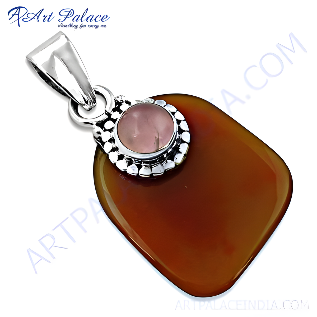 925 sterling silver pendant with a brown gemstone and a rose quartz center stone, ideal for women