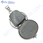 Load image into Gallery viewer, Sterling silver pendant with two grey cat's eye gemstones, perfect for a necklace. Silver jewelry
