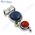 Load image into Gallery viewer, 925 sterling silver charm pendant featuring lapis lazuli, red carnelian, and peridot gemstones.
