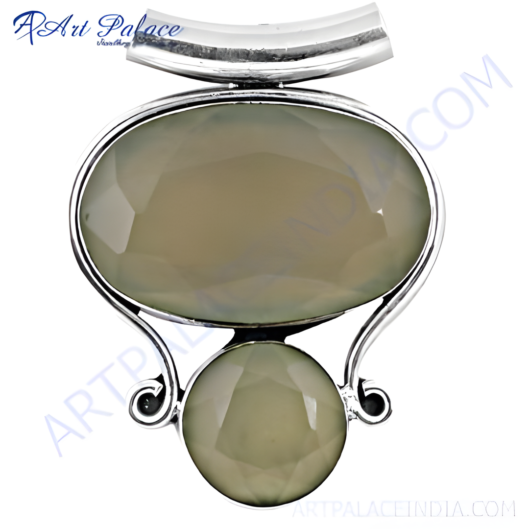 Sterling silver chalcedony pendant with oval and round green gemstones, perfect for women