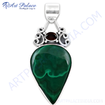 Load image into Gallery viewer, 925 sterling silver pendant necklace with green malachite gemstone.
