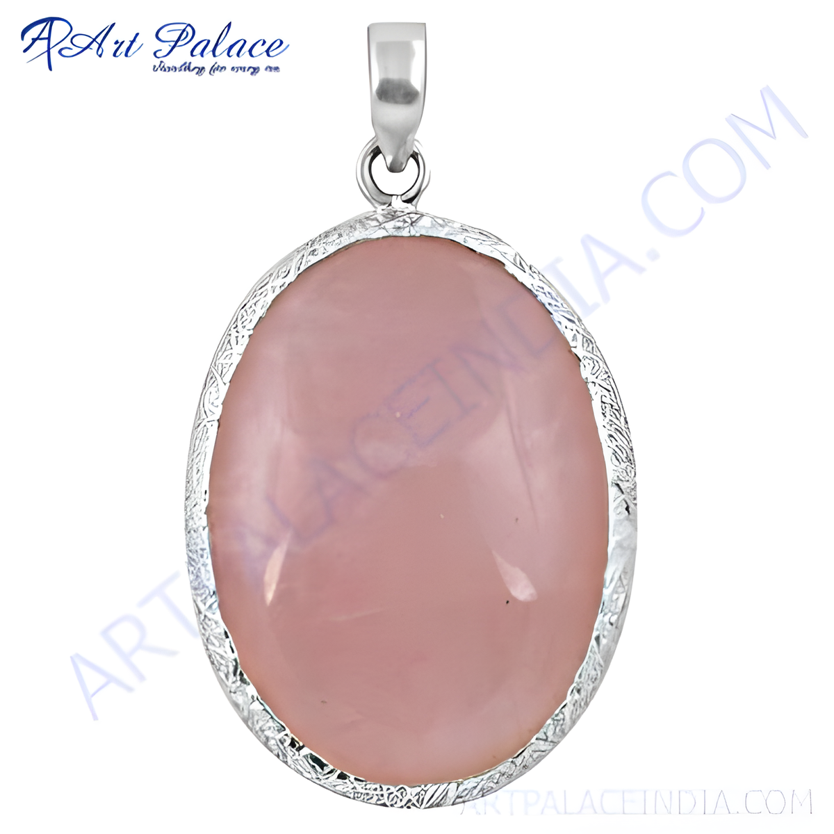 925 sterling silver pendant with a large, oval cut pink rose quartz gemstone