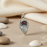 Load image into Gallery viewer, 925 Silver Moonstone &amp; Garnet Pendant | Women's Necklace
