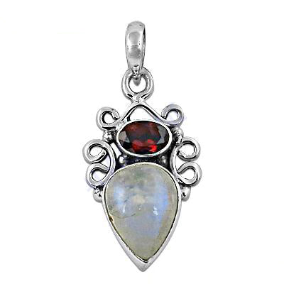 925 silver moonstone & garnet pendant | women's necklace