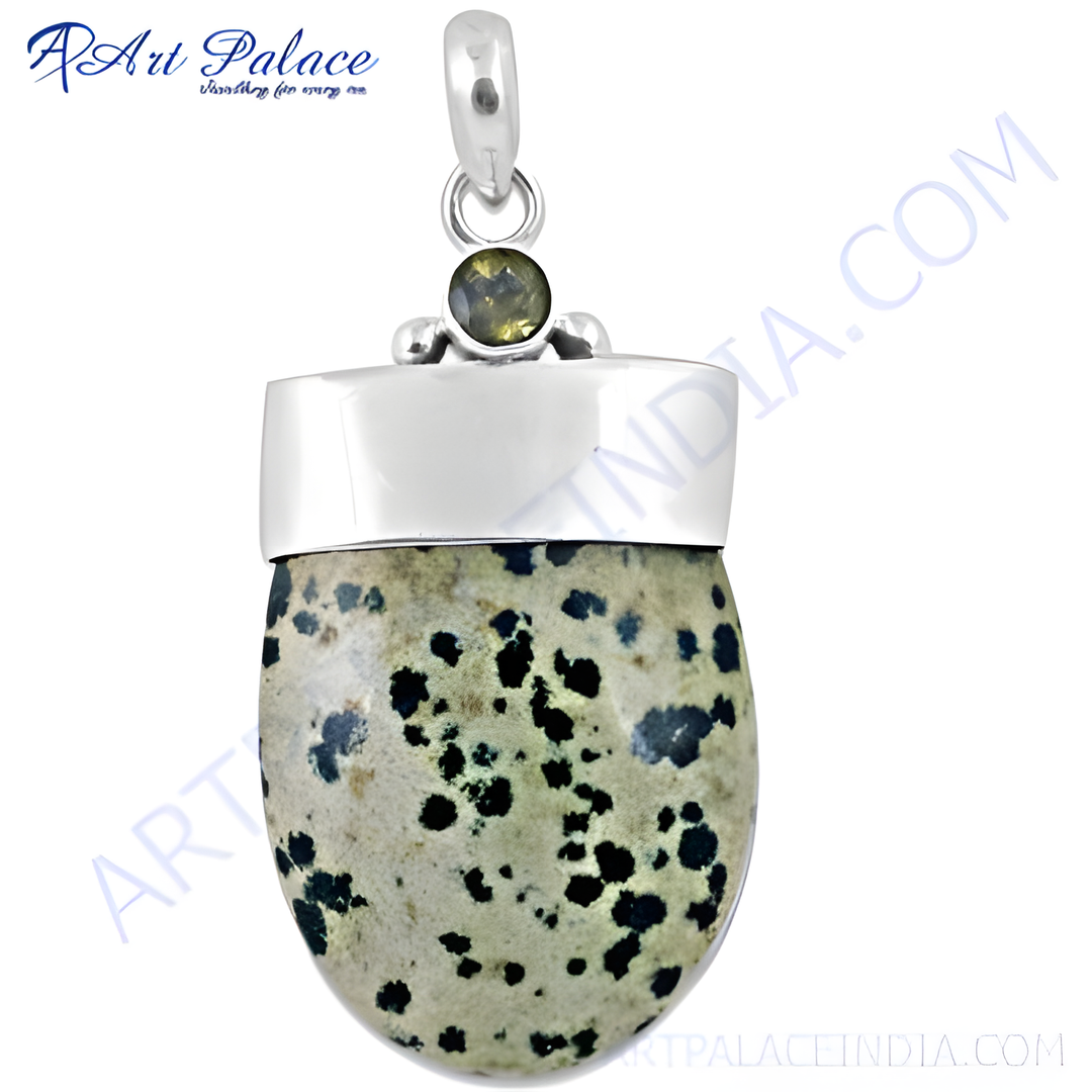 925 silver dalmatian jasper pendant with unique black spotted pattern, gemstone jewelry for women