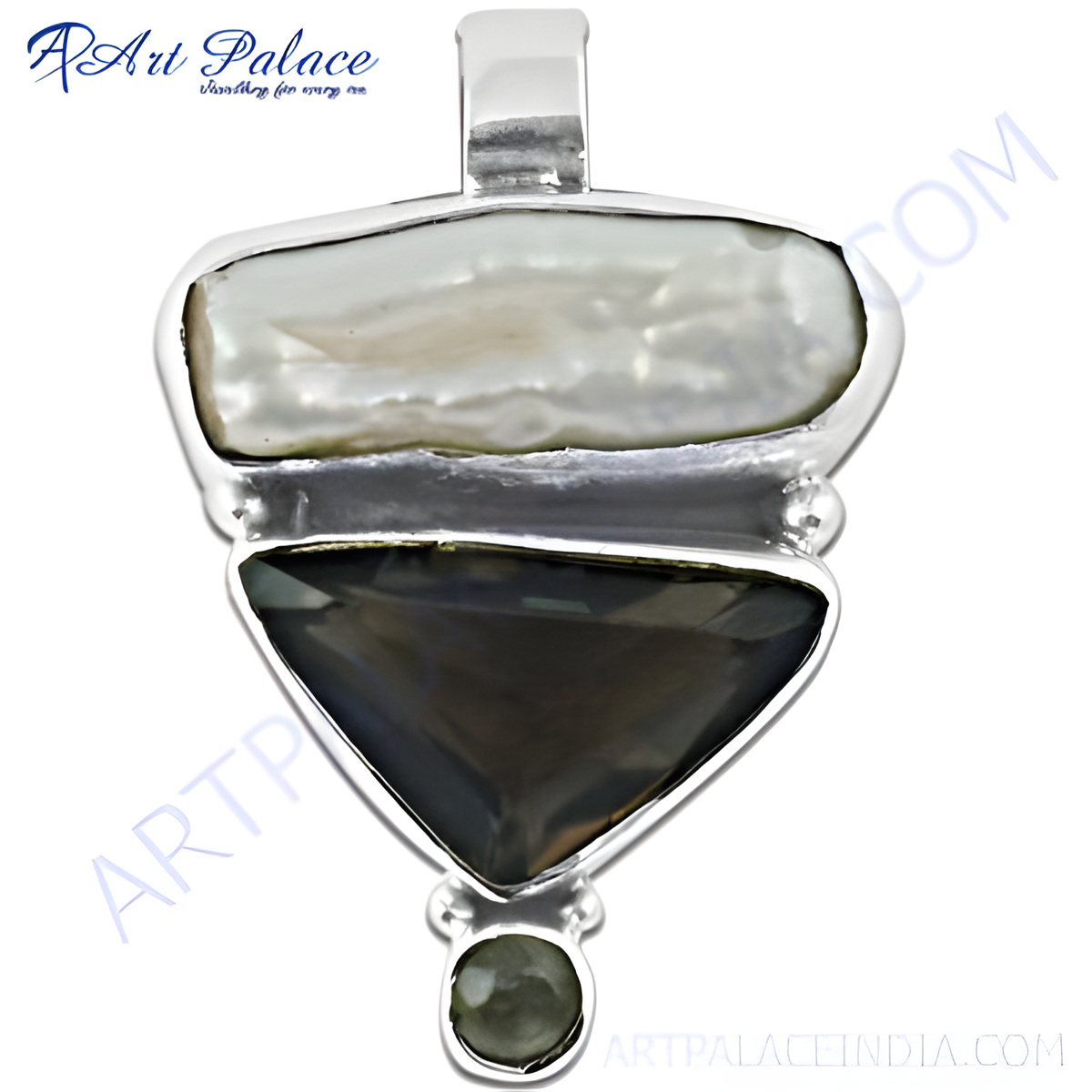 925 sterling silver pendant with mother of pearl and dark gemstone, women's jewelry