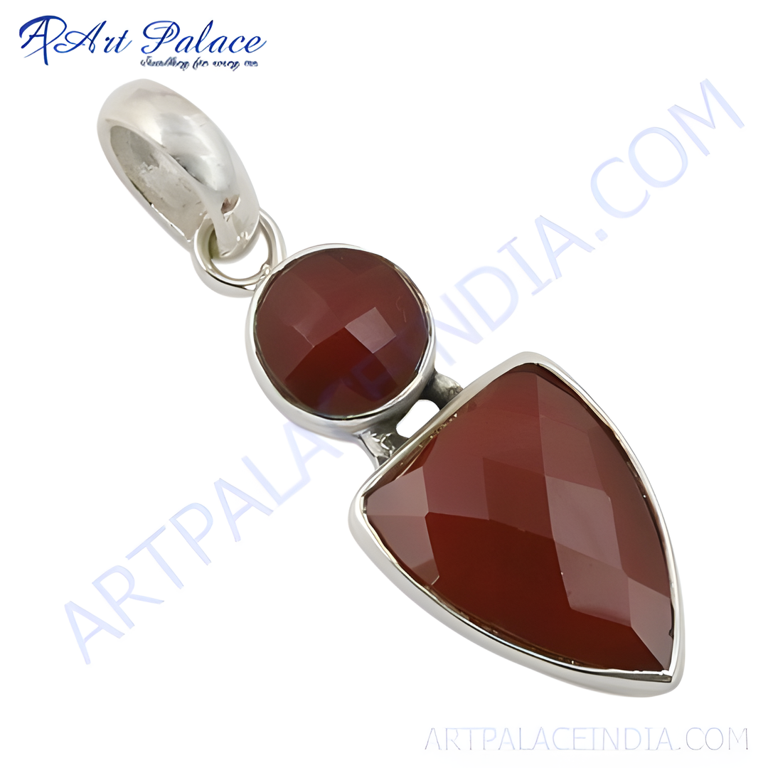 925 sterling silver pendant with a red carnelian gemstone.