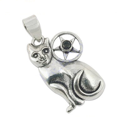 925 sterling silver cat pendant with star gemstone | gift