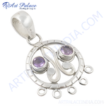 Load image into Gallery viewer, 925 sterling silver pendant with two oval purple amethyst gemstones; women's necklace
