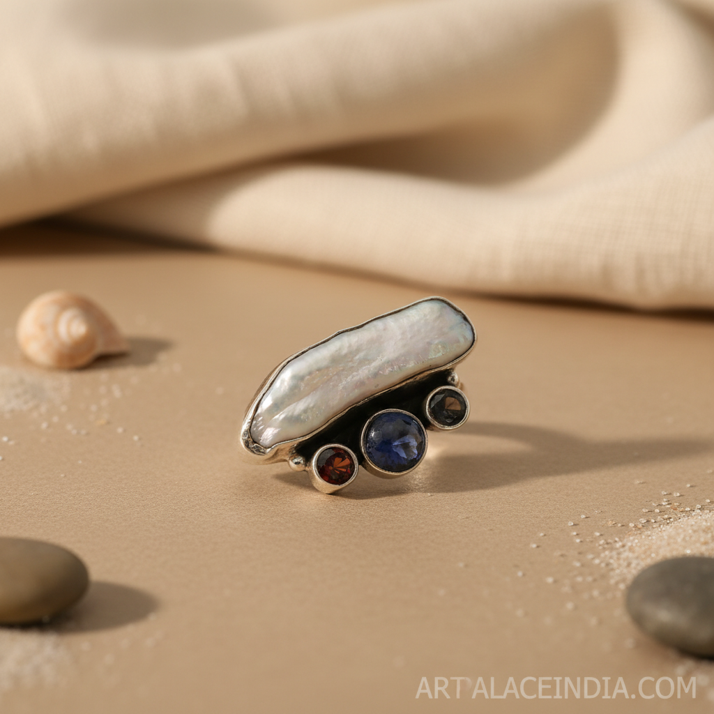 Sterling Silver Pearl & Gemstone Ring for Women