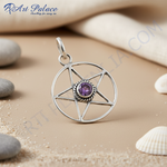 Load image into Gallery viewer, 925 Silver Pentagram Pendant with Amethyst Stone | Wiccan Jewelry
