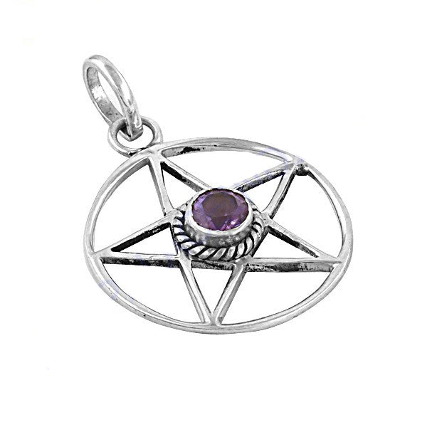 925 silver pentagram pendant with amethyst stone | wiccan jewelry