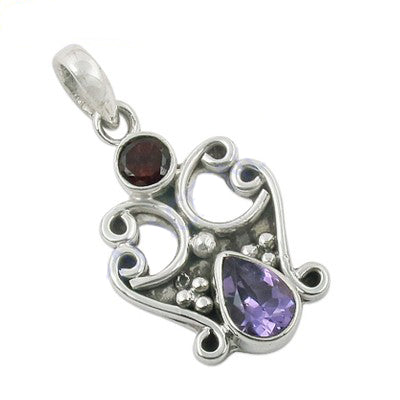 925 silver amethyst & garnet pendant | women's gemstone jewelry
