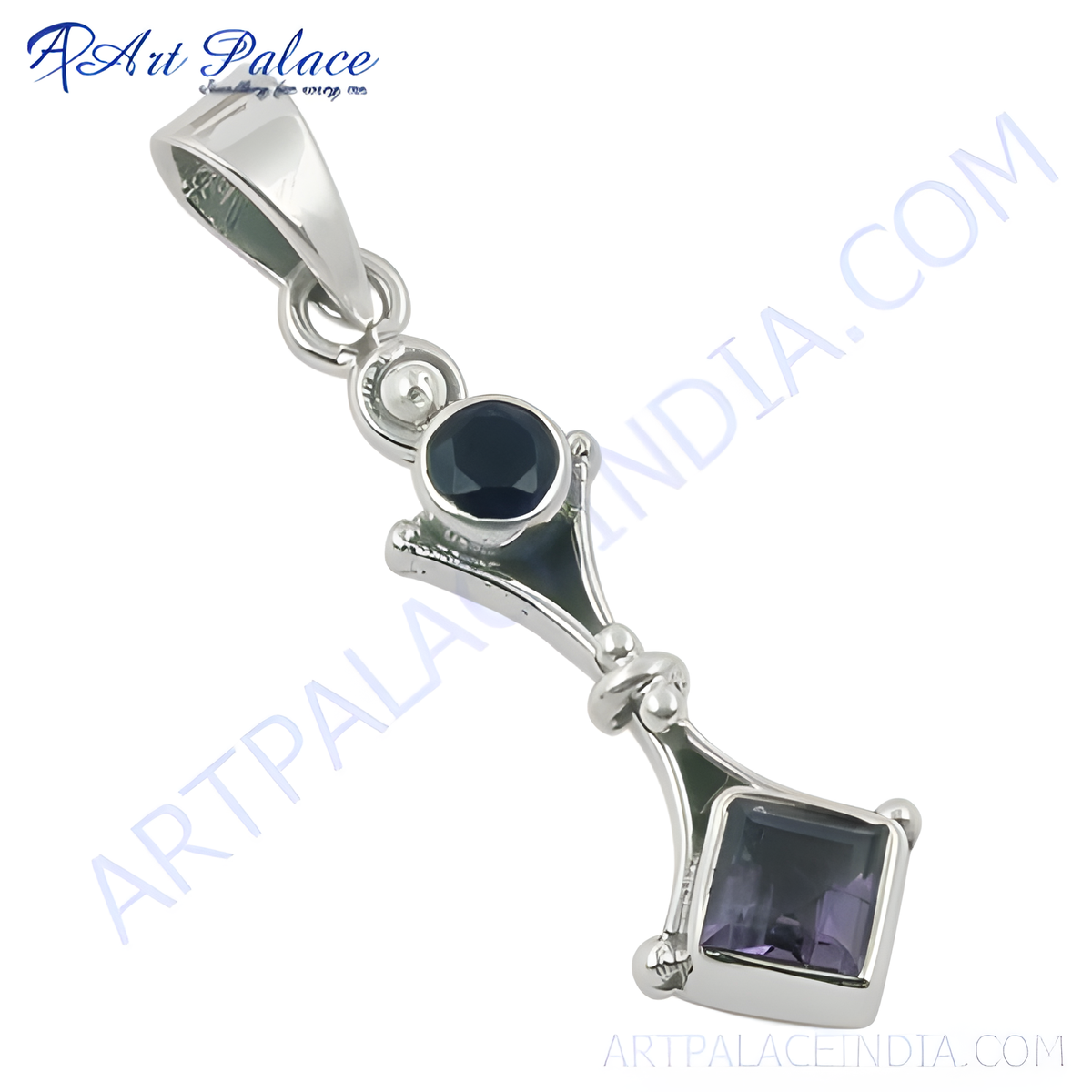 925 sterling silver pendant with a round and square amethyst gemstones, perfect for women's jewelry