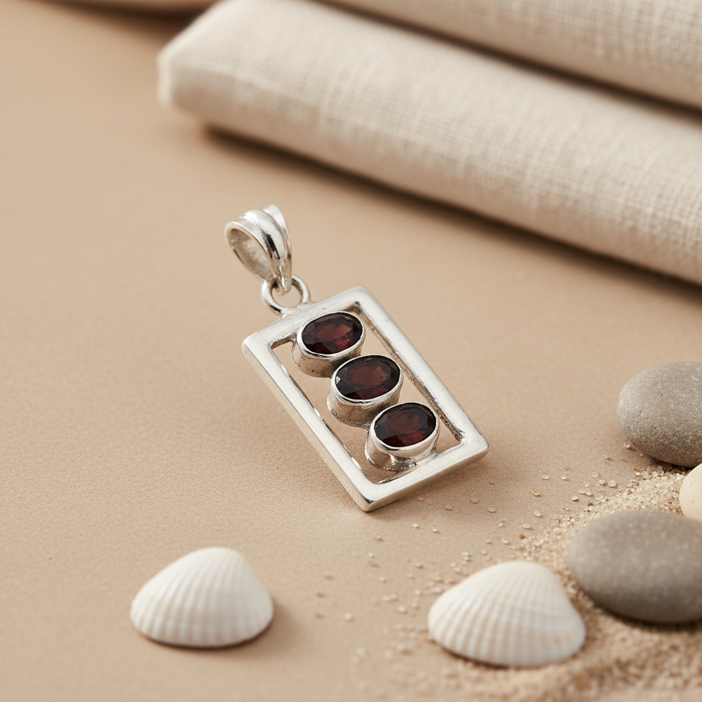 925 Silver Garnet Pendant for Women | Daily Wear Gift