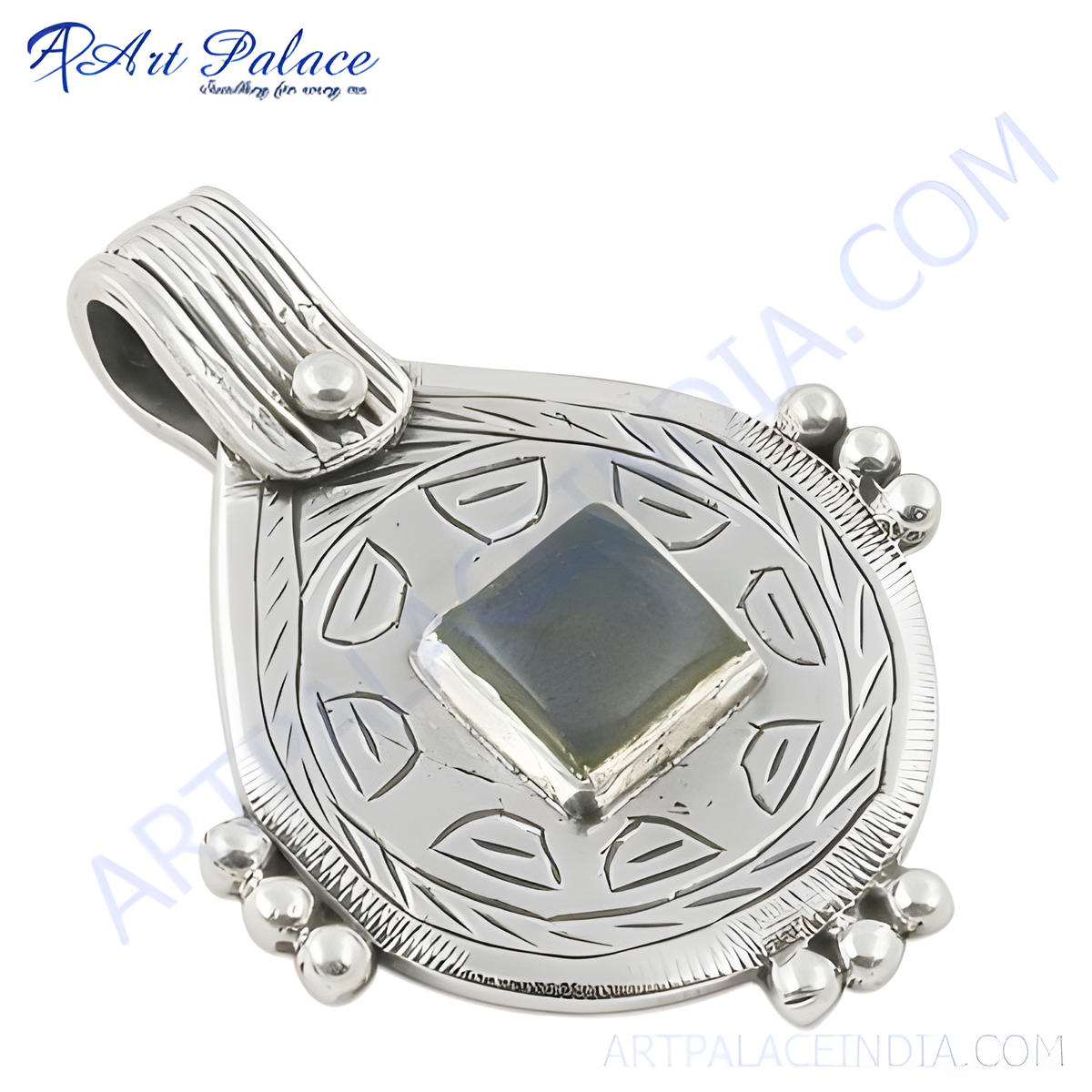 925 sterling silver labradorite pendant with a square shaped gemstone in the center, a unique boho design