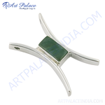 Load image into Gallery viewer, 925 sterling silver pendant featuring a rectangular green jade stone in the center.
