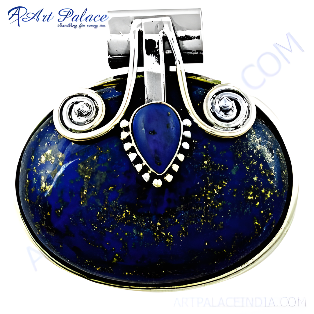 925 sterling silver pendant with a large oval-shaped blue lapis lazuli gemstone.