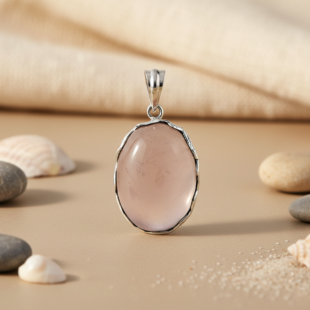 925 Silver Rose Quartz Pendant for Women | Gemstone Jewelry