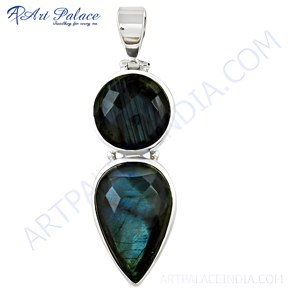 925 silver labradorite gemstone pendant, showcasing iridescent blue and green hues, perfect for elegant women's jewelry