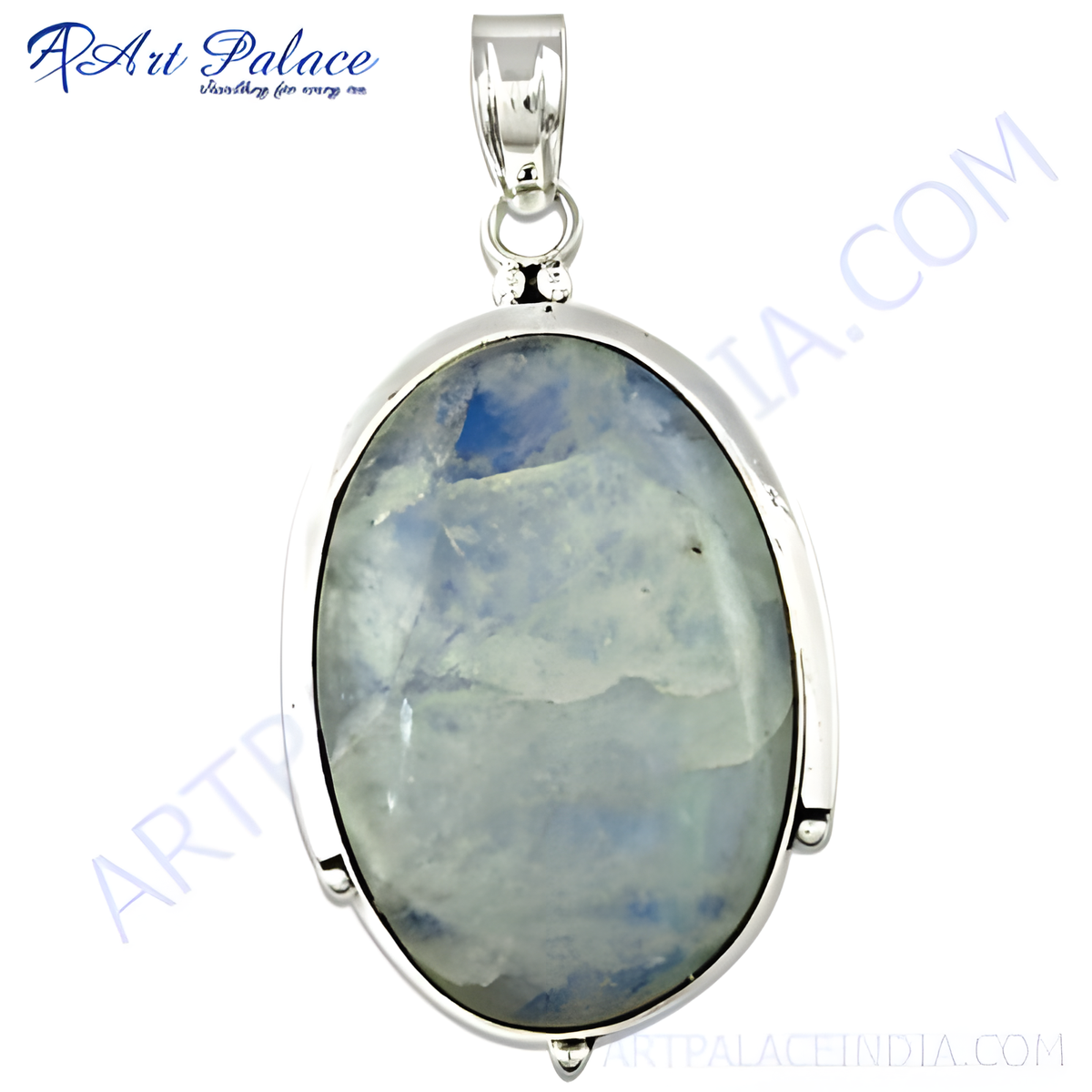 925 silver moonstone pendant with a large oval shaped blue and white gemstone